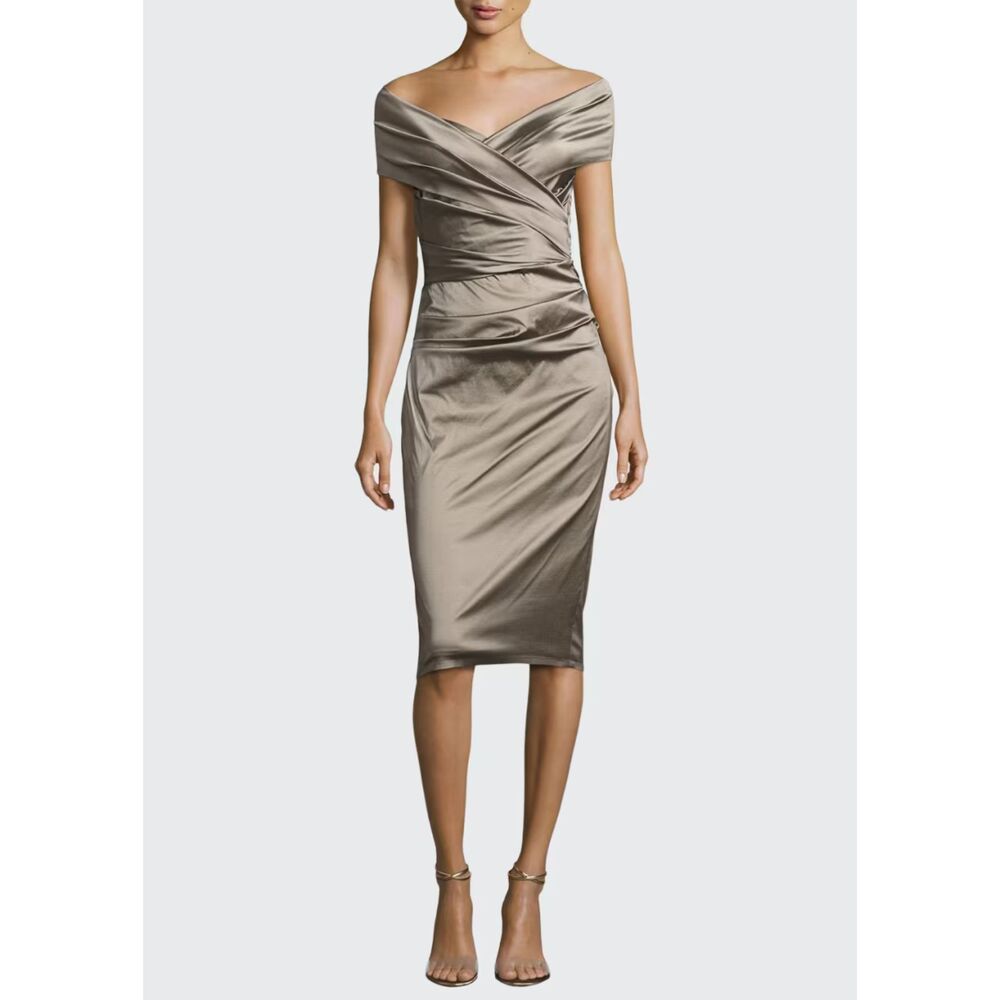 Talbot Runhof "Nocky" Off-Shoulder Metallic Cocktail Dress – Size 4